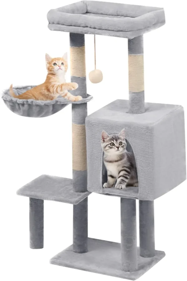 42.5'' Small Cat Tree with Condo, Perch & Scratching Post – Light Gray