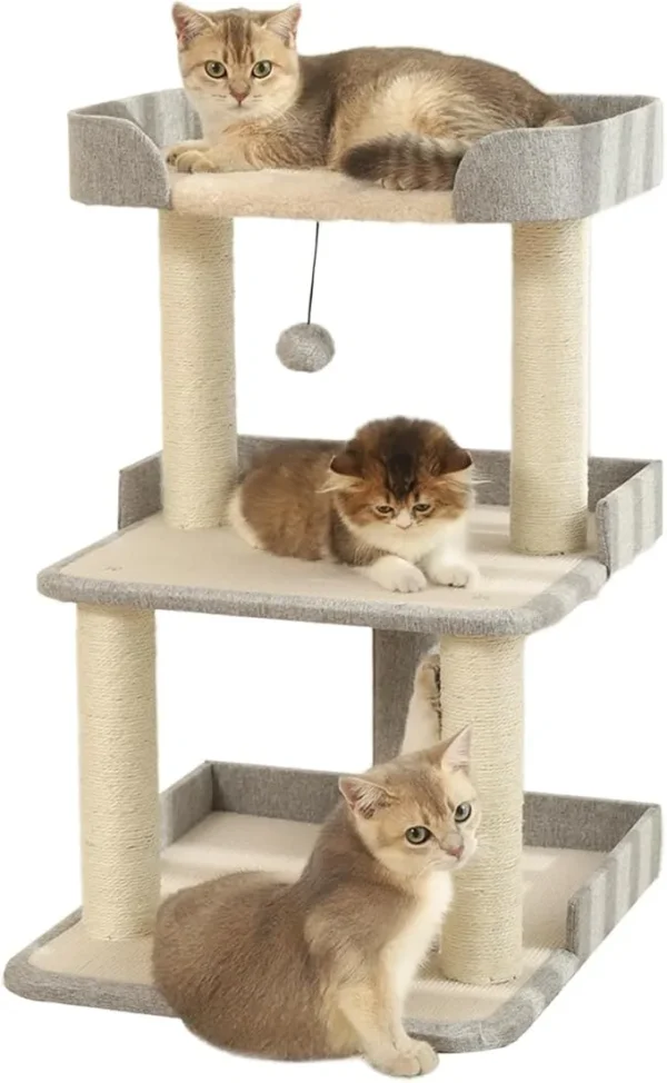 27.56in Cat Scratching Post & Bed – Multi-Level Sisal Tree for Cats (Grey)