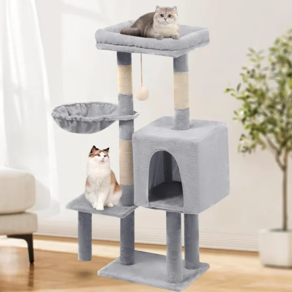 42.5'' Small Cat Tree with Condo, Perch & Scratching Post – Light Gray - Image 5