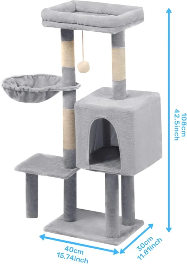 42.5'' Small Cat Tree with Condo, Perch & Scratching Post – Light Gray - Image 6