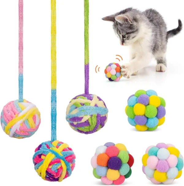 6 Yarn Cat Balls with Bells – Interactive Toys for Kittens