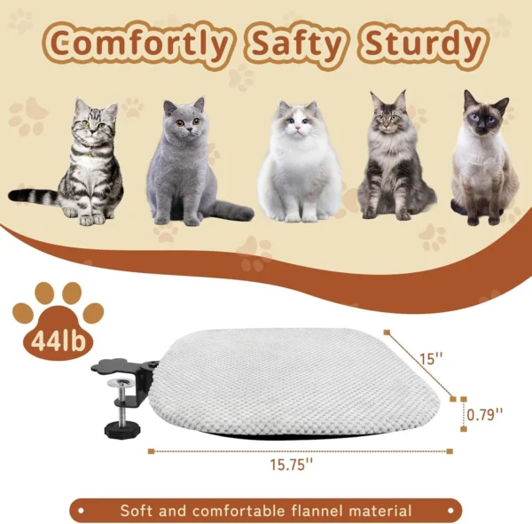 Mounted Cat Hammock Desk Bed – Soft Flannel, Washable, Supports 44lbs - Image 2